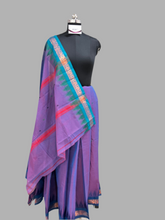 Deep Lilac Cotton Saree with Traditional Temple Border